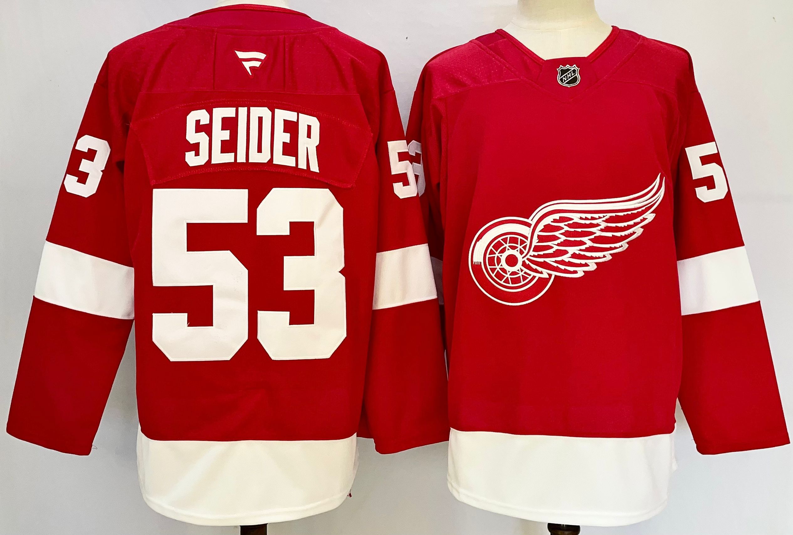 Men Detroit Red Wings #53 Seider Red 2025 Home Premier Player NHL Jersey style 1